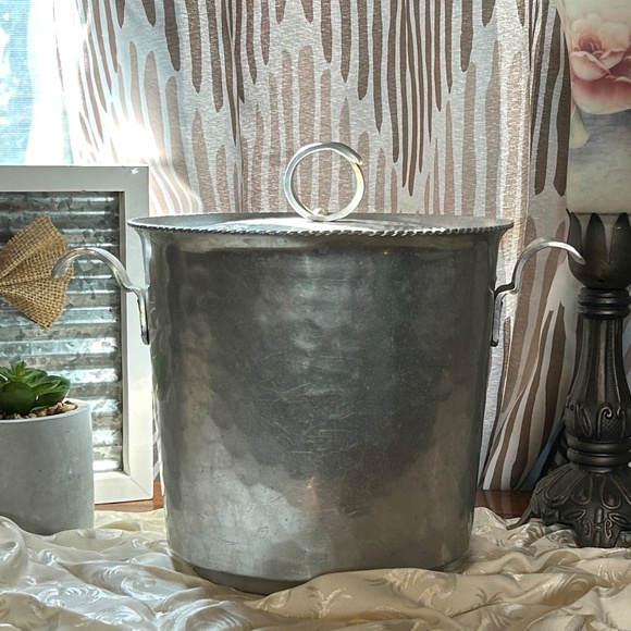 Vintage Buenilum Hand Wrought Hammered Aluminum Ice Bucket Grape Vine Design 9” - Picture 1 of 8